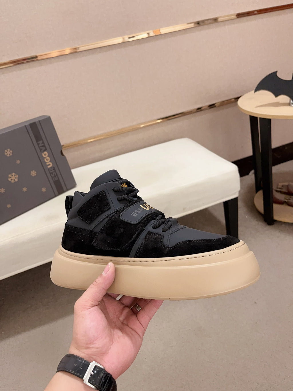 UGG Platform Mid-Top Sneaker – Black & Charcoal Suede
