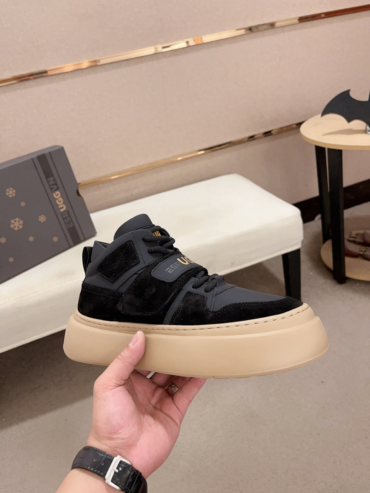 UGG Platform Mid-Top Sneaker – Black & Charcoal Suede