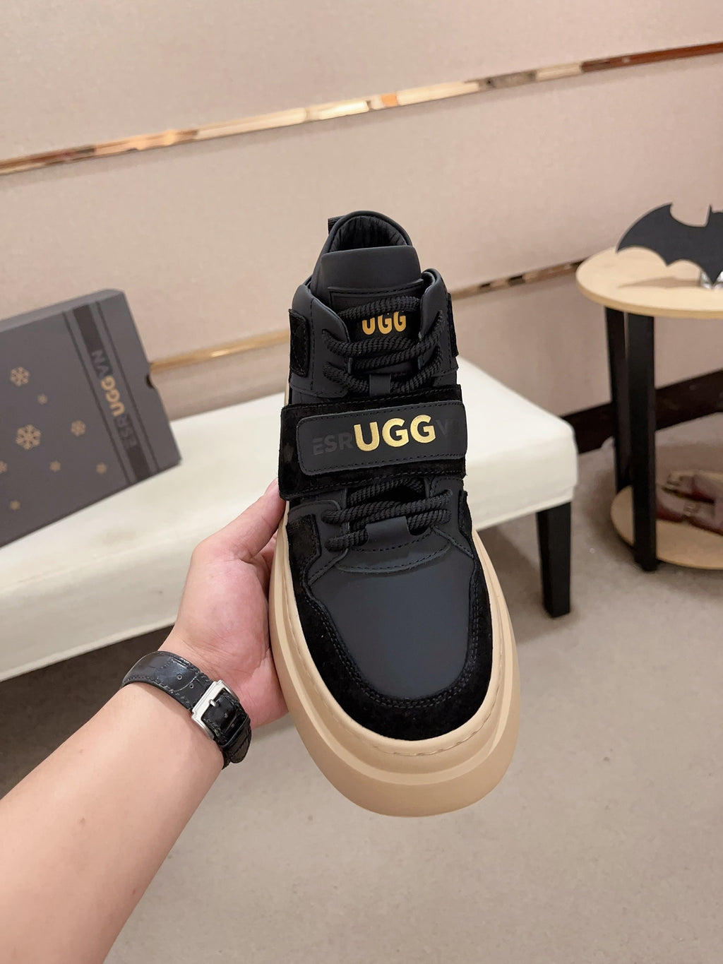 UGG Platform Mid-Top Sneaker – Black & Charcoal Suede