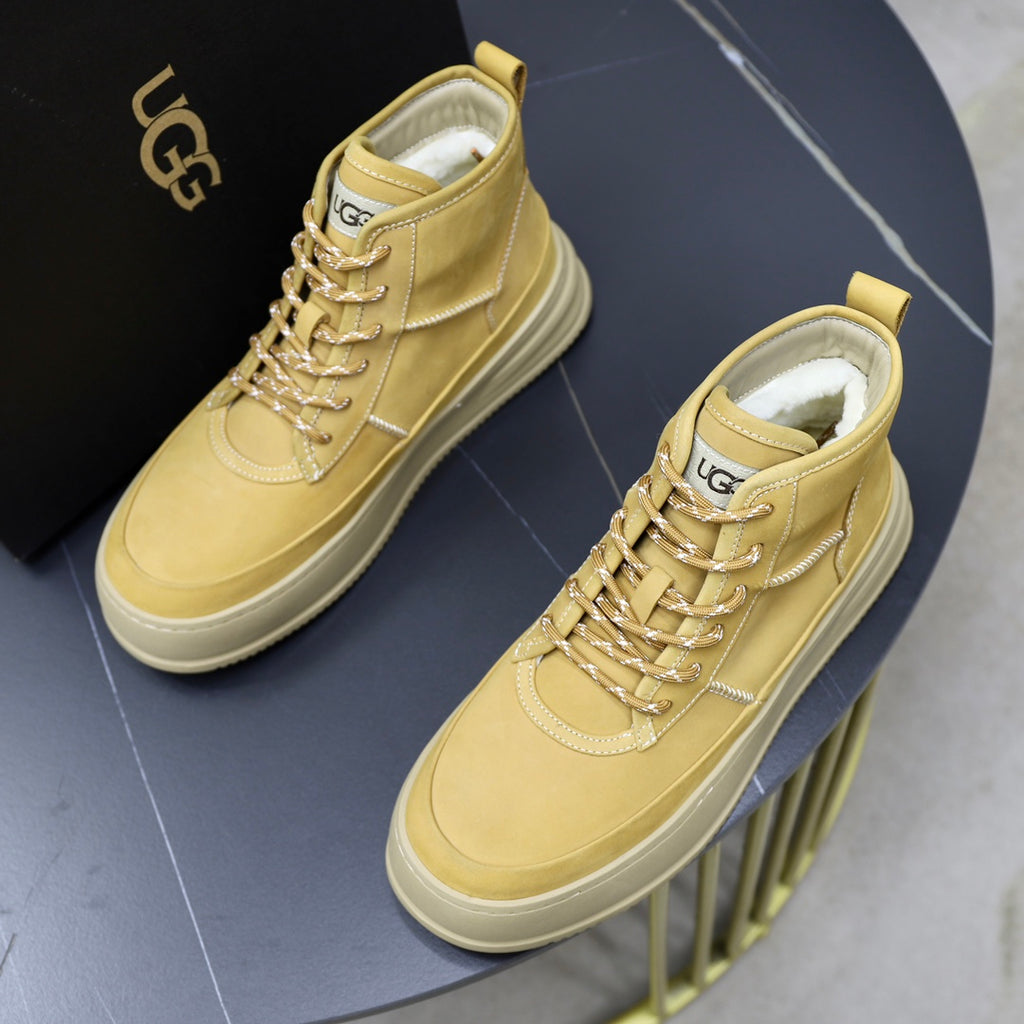 UGG Men's High-Top Sneaker – Butter Yellow | Gold Laces | Fleece-Lined