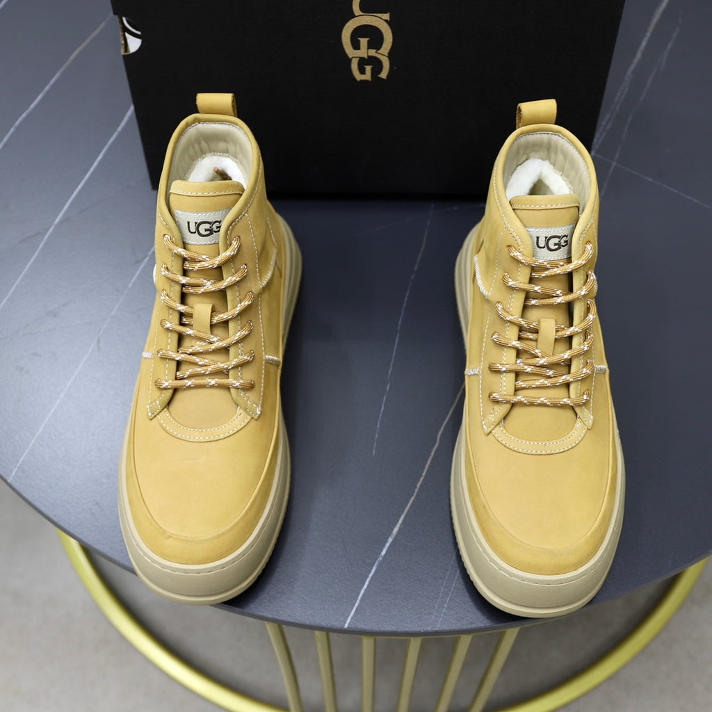 UGG Men's High-Top Sneaker – Butter Yellow | Gold Laces | Fleece-Lined