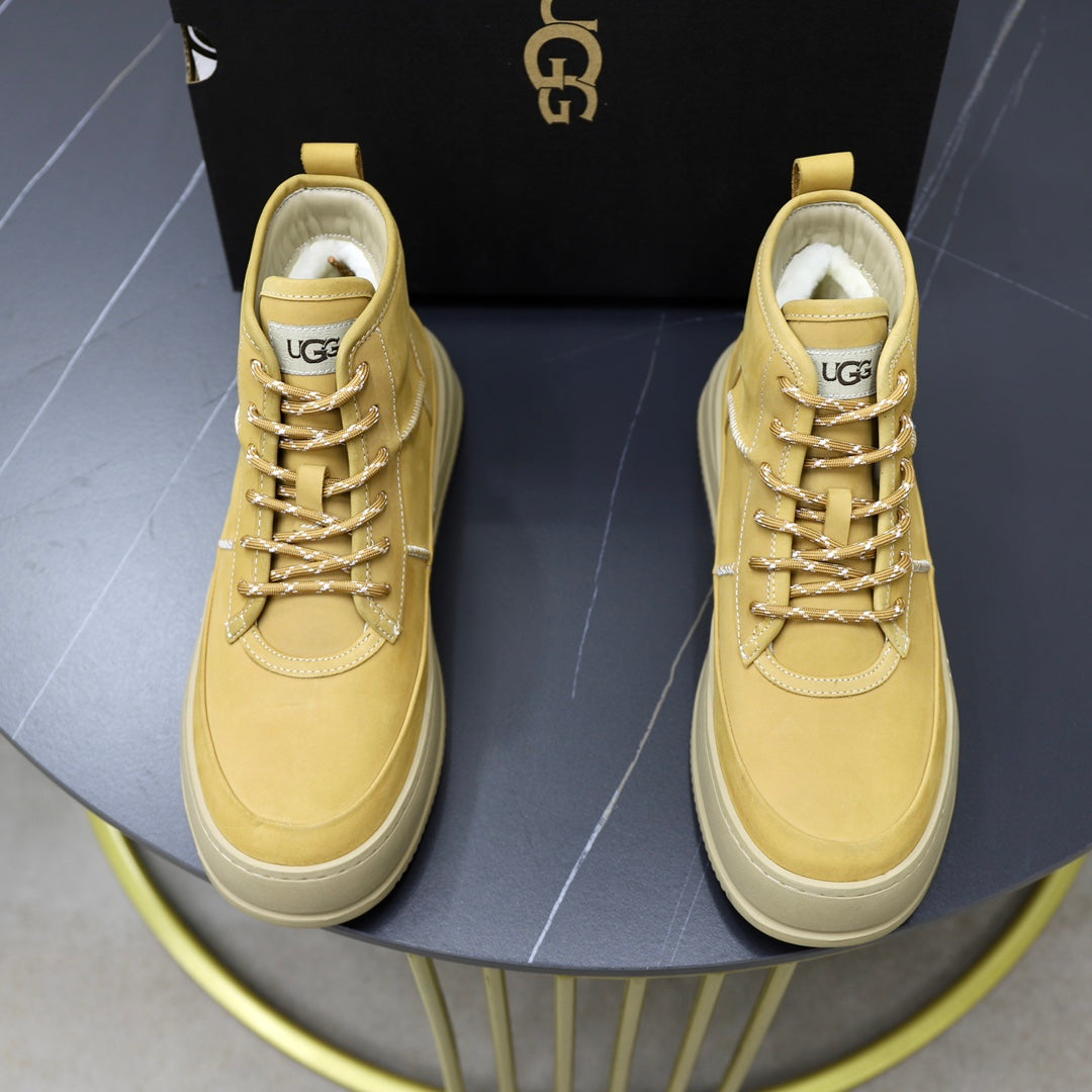 UGG Men's High-Top Sneaker – Butter Yellow | Gold Laces | Fleece-Lined