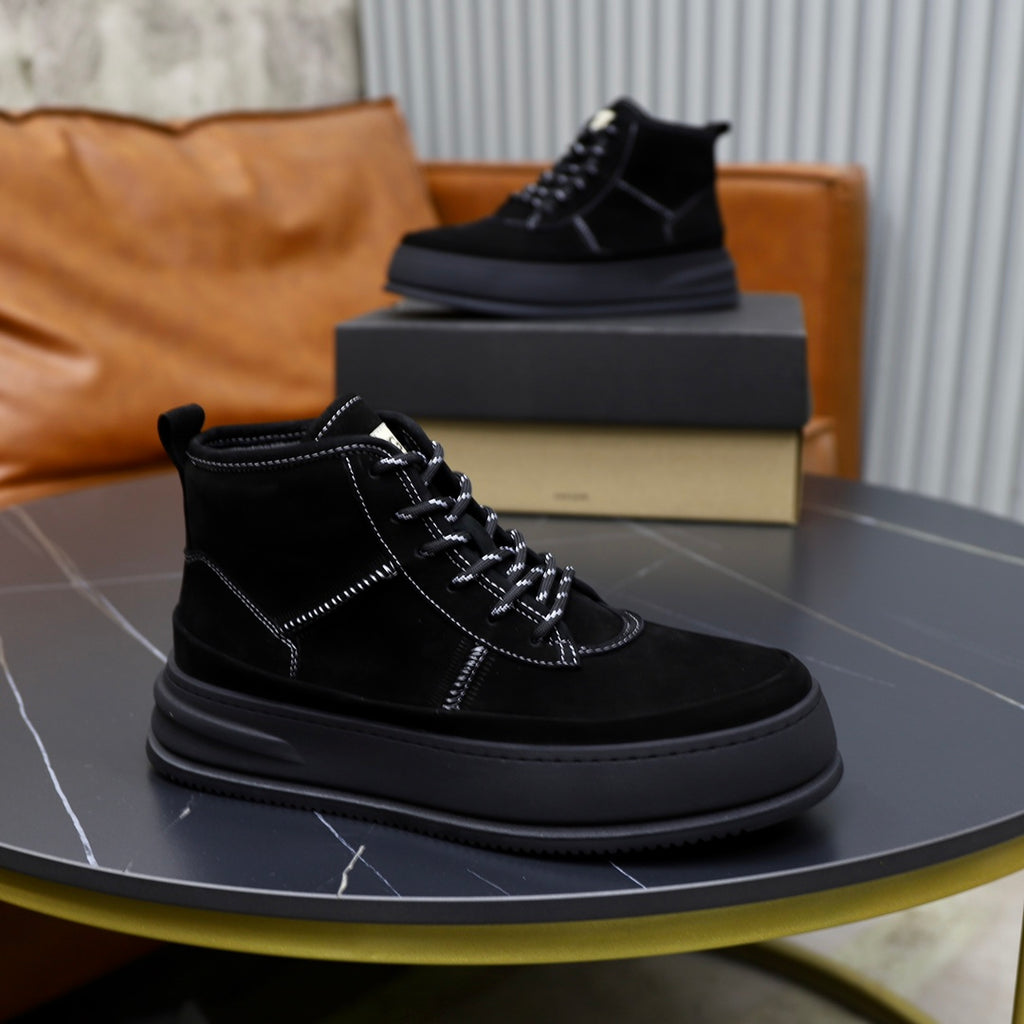 UGG Men's High-Top Sneaker – Black Suede | White Contrast Stitch | Chunky Platform