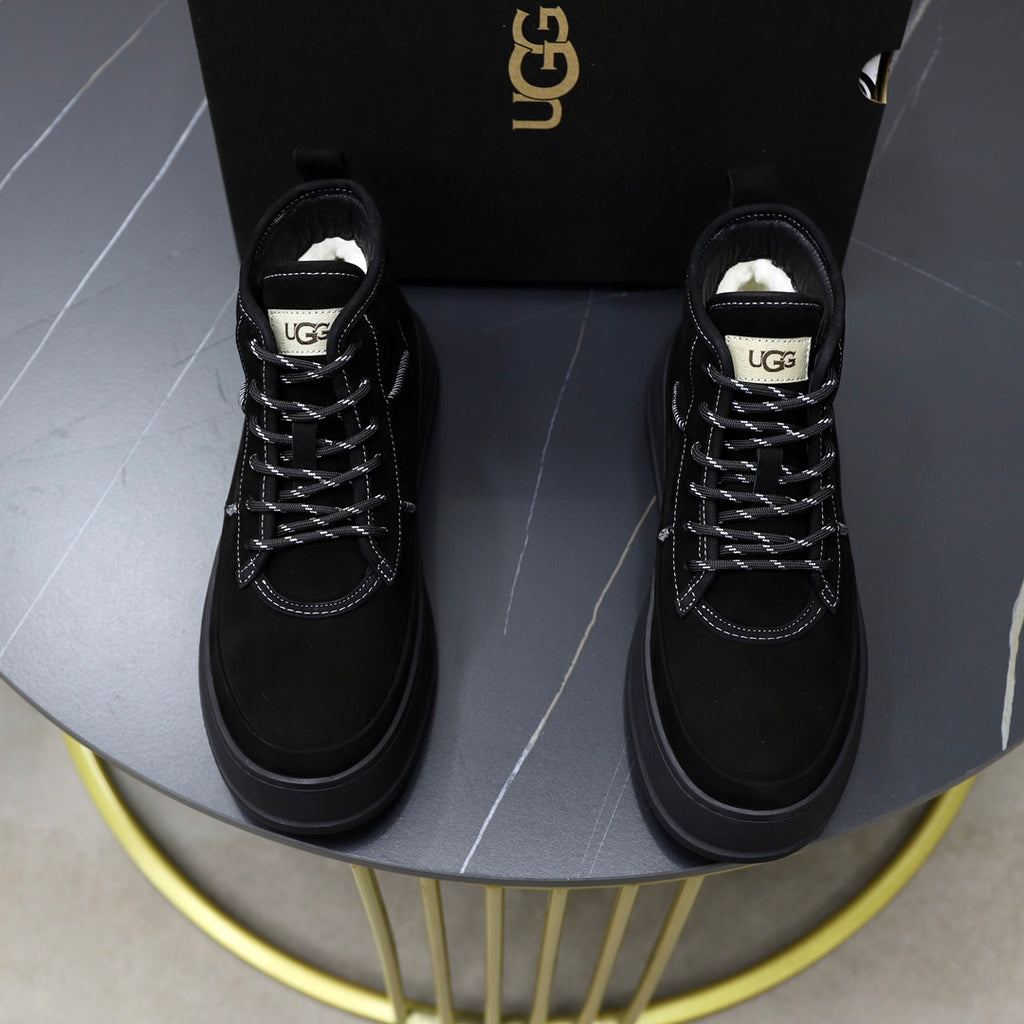 UGG Men's High-Top Sneaker – Black Suede | White Contrast Stitch | Chunky Platform