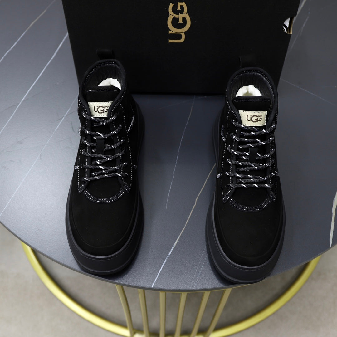 UGG Men's High-Top Sneaker – Black Suede | White Contrast Stitch | Chunky Platform