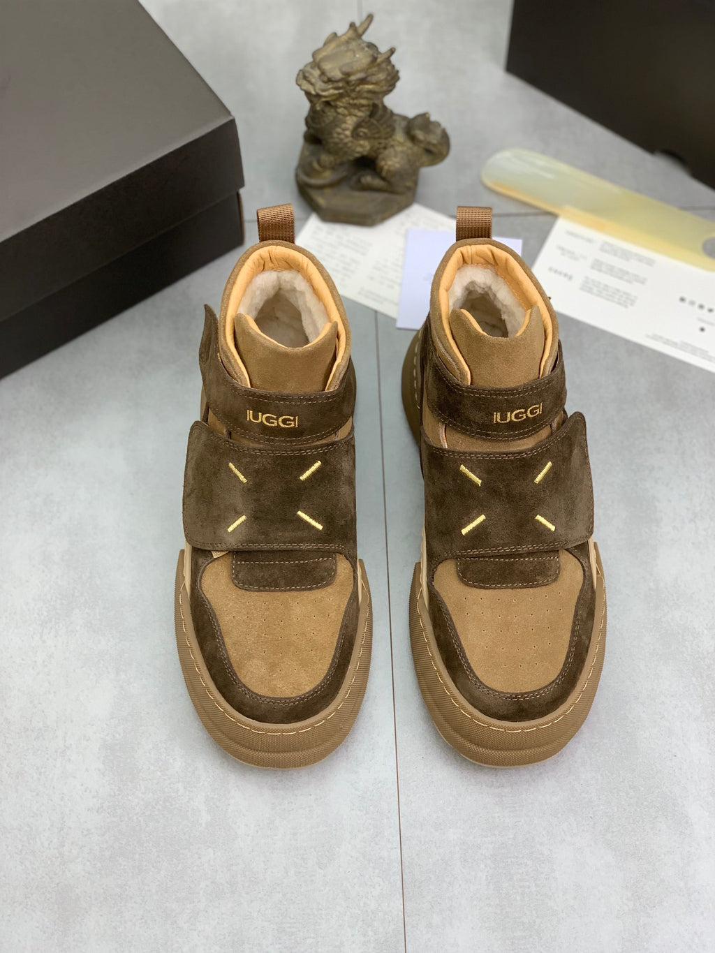 UGG Mid-Top Sneaker – Chocolate Brown & Camel Suede | Gold Hardware & Shearling Lining | Sizes 39–44