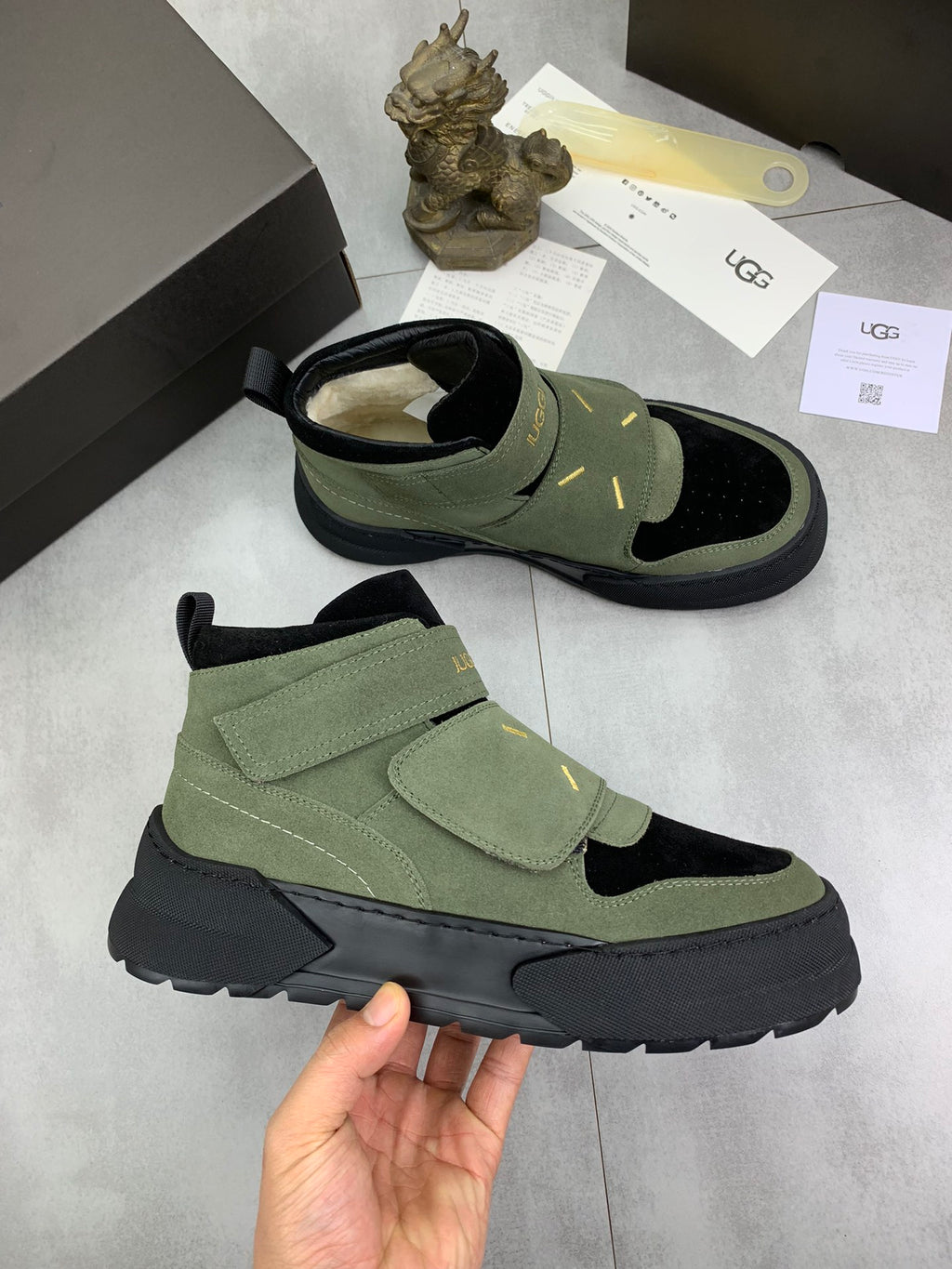 UGG Mid-Top Sneaker – Olive Suede | Velcro Strap & Shearling Lining | Sizes 39–44