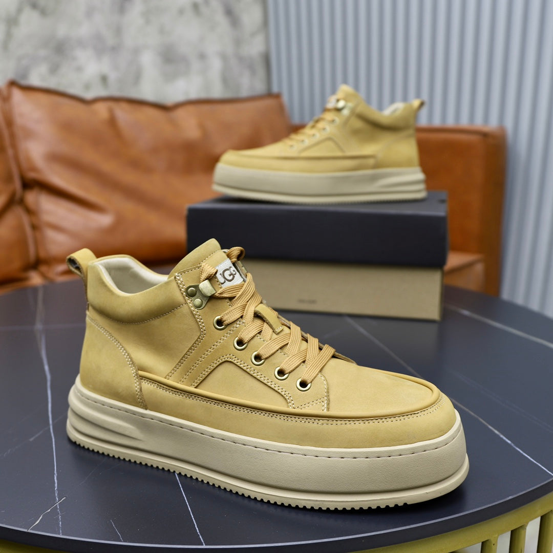 UGG High-Top Sneaker – Sand Nubuck | Gold Hardware & Cream Sole