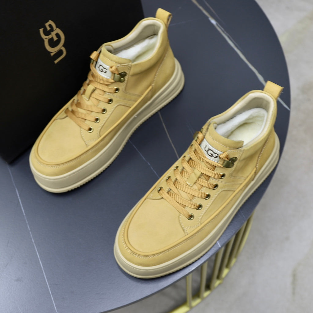 UGG High-Top Sneaker – Sand Nubuck | Gold Hardware & Cream Sole