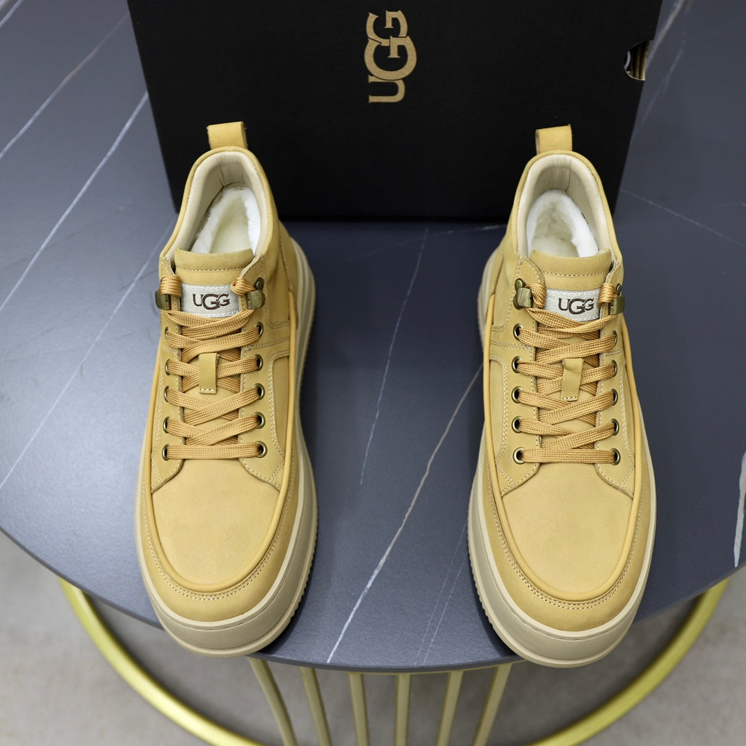 UGG High-Top Sneaker – Sand Nubuck | Gold Hardware & Cream Sole
