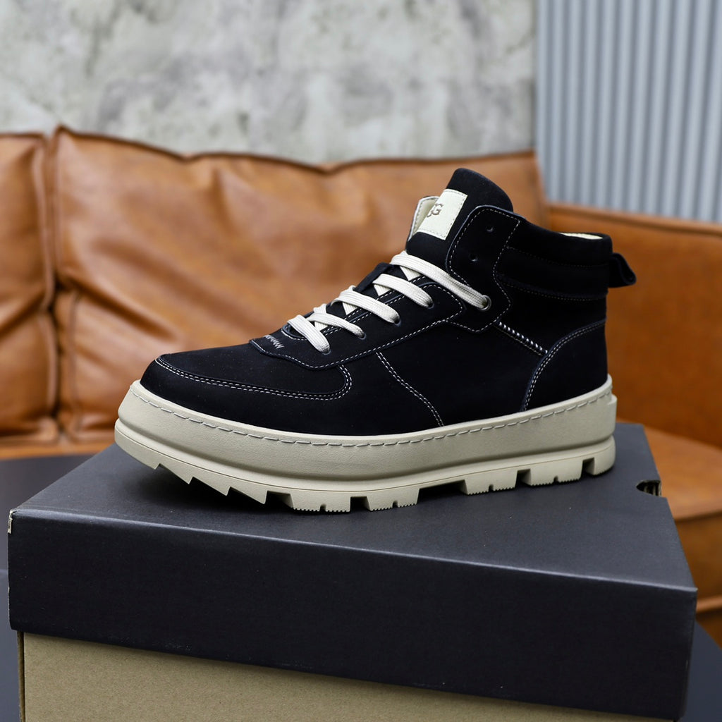 UGG High-Top Sneaker – Black Suede | Cream Lug Sole & White Contrast
