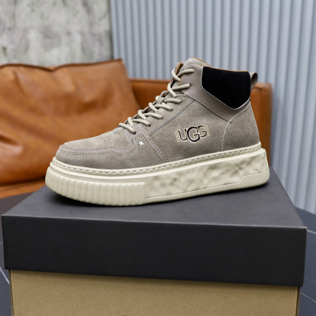 UGG High-Top Sneaker – Ash Grey Suede | Embroidered Logo & Sculpted Sole