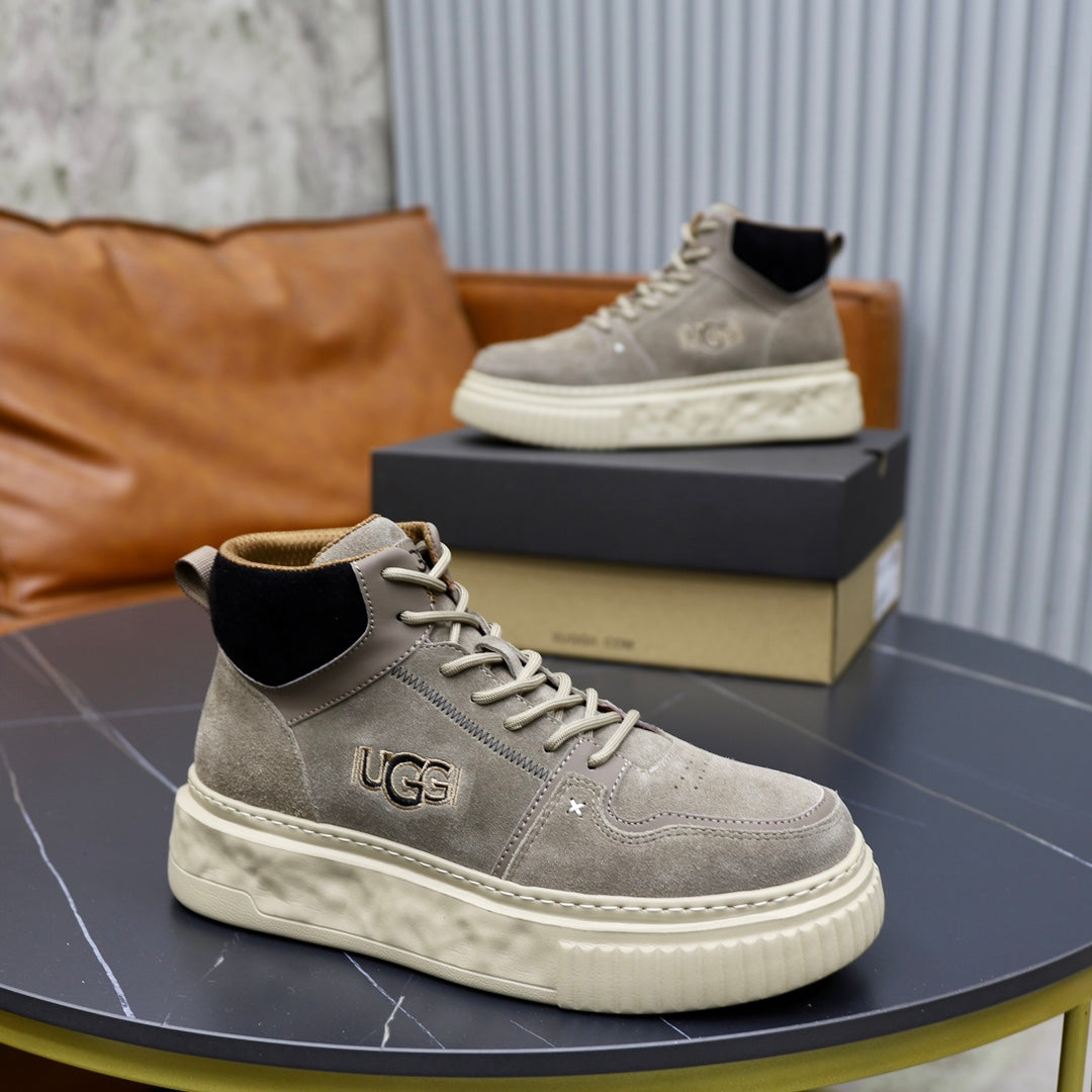 UGG High-Top Sneaker – Ash Grey Suede | Embroidered Logo & Sculpted Sole