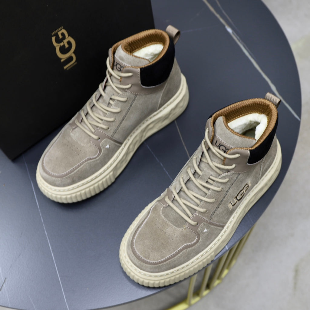 UGG High-Top Sneaker – Ash Grey Suede | Embroidered Logo & Sculpted Sole