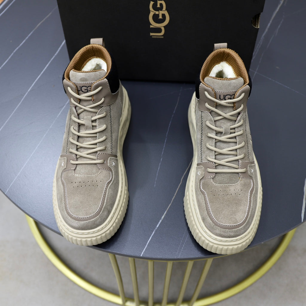 UGG High-Top Sneaker – Ash Grey Suede | Embroidered Logo & Sculpted Sole