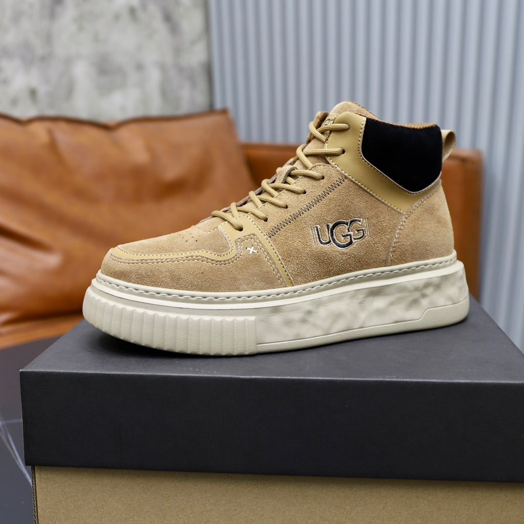 UGG High-Top Sneaker – Camel Suede | Embroidered Logo & Sculpted Sole