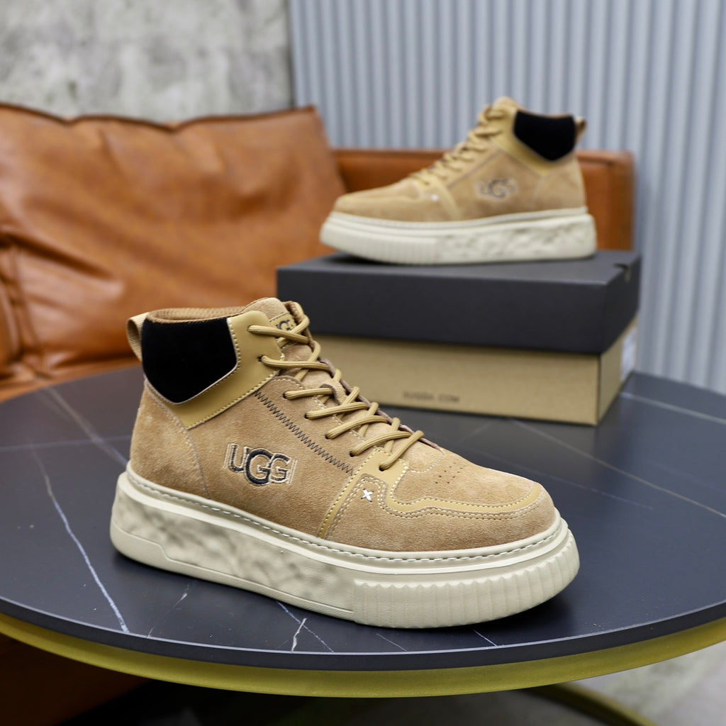 UGG High-Top Sneaker – Camel Suede | Embroidered Logo & Sculpted Sole