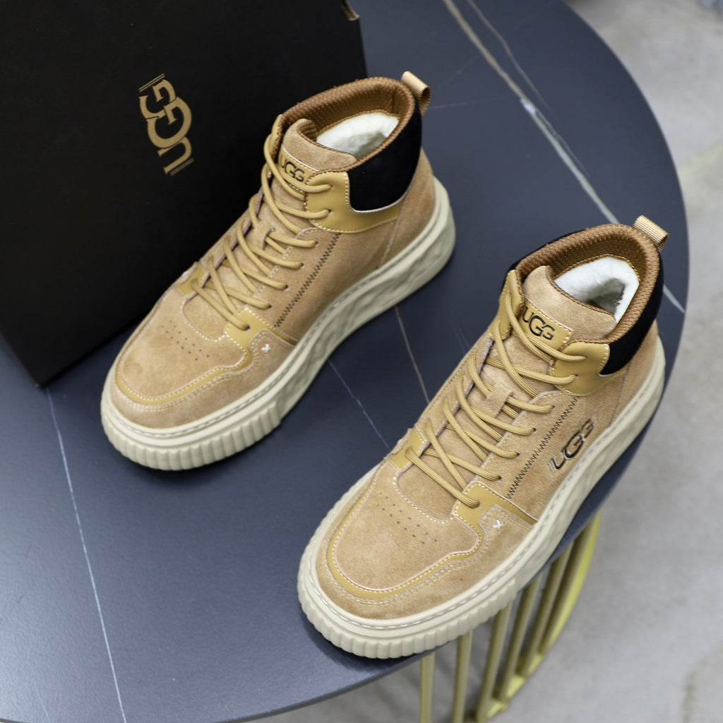 UGG High-Top Sneaker – Camel Suede | Embroidered Logo & Sculpted Sole