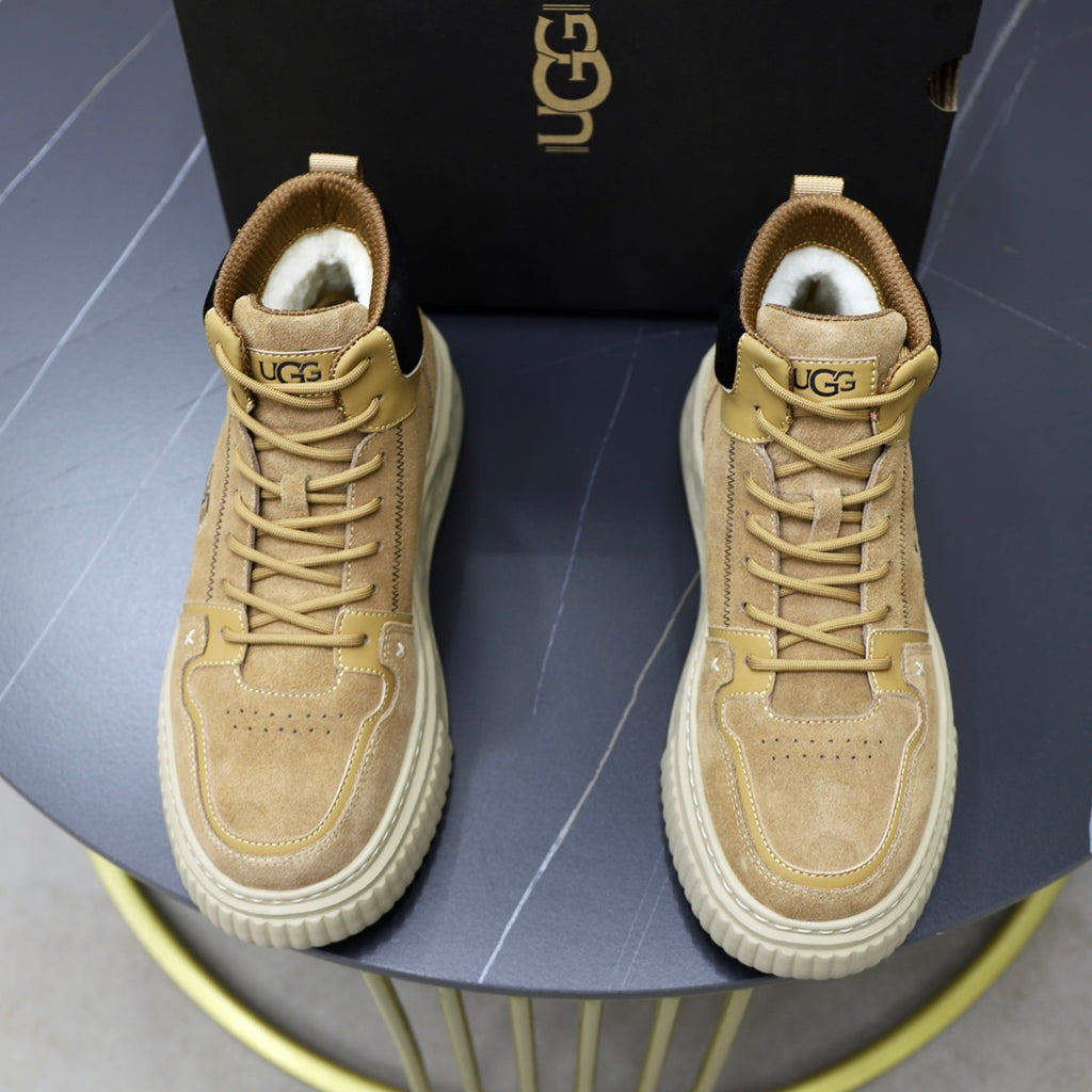 UGG High-Top Sneaker – Camel Suede | Embroidered Logo & Sculpted Sole
