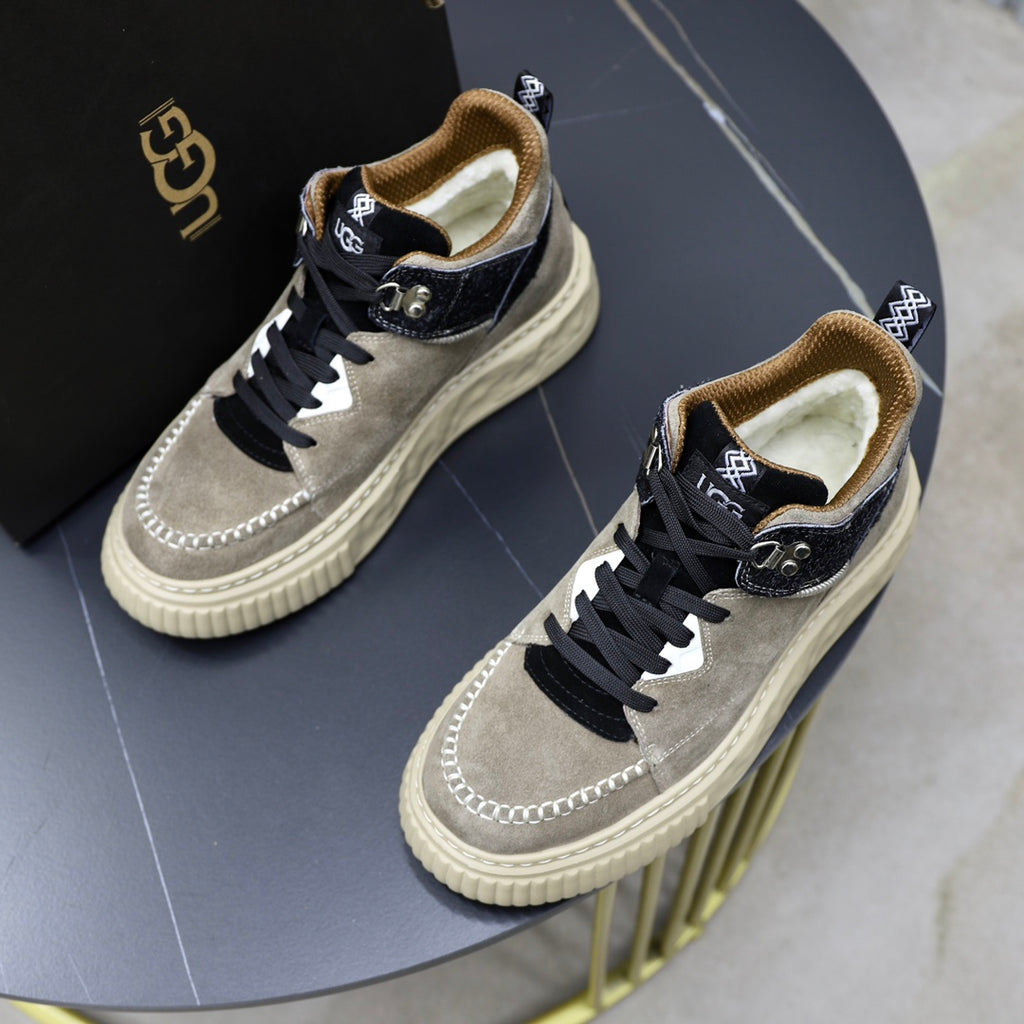 UGG Mid-Top Sneaker – Ash Grey Suede | Croc-Embossed Collar & Sculpted Sole