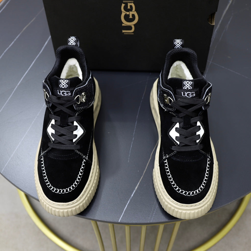 UGG Mid-Top Sneaker – Triple Black Suede | Croc-Embossed Collar & Cream Sole